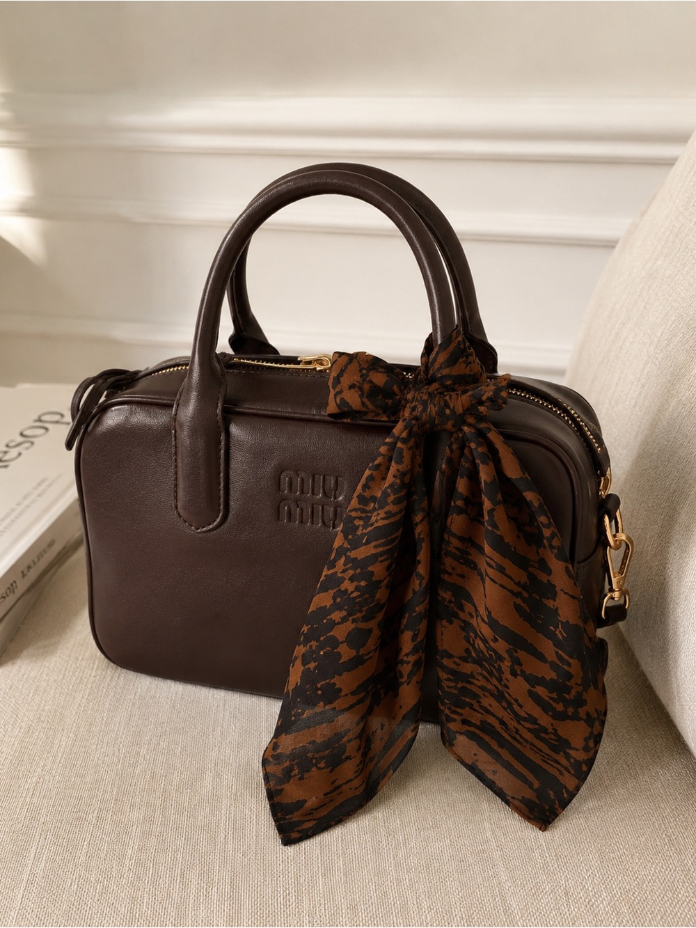 Madewell Tiger Print Sheer Square Scarf Brown Black Y2K Bandana - Picture 6 of 6